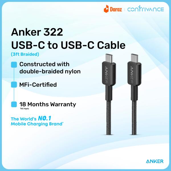 Anker 322 USB-C To USB-C Fast Charging Cable (3ft) With Durable & High-Speed Charging For Phones, Tablets & Others