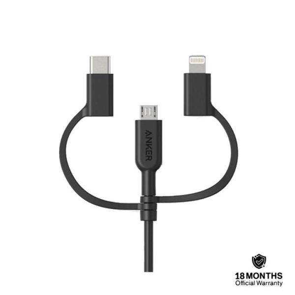 Anker Powerline II 3-in-1 Fast Charging Cable With USB-A to Lightning/USB-C/Micro USB (3ft)