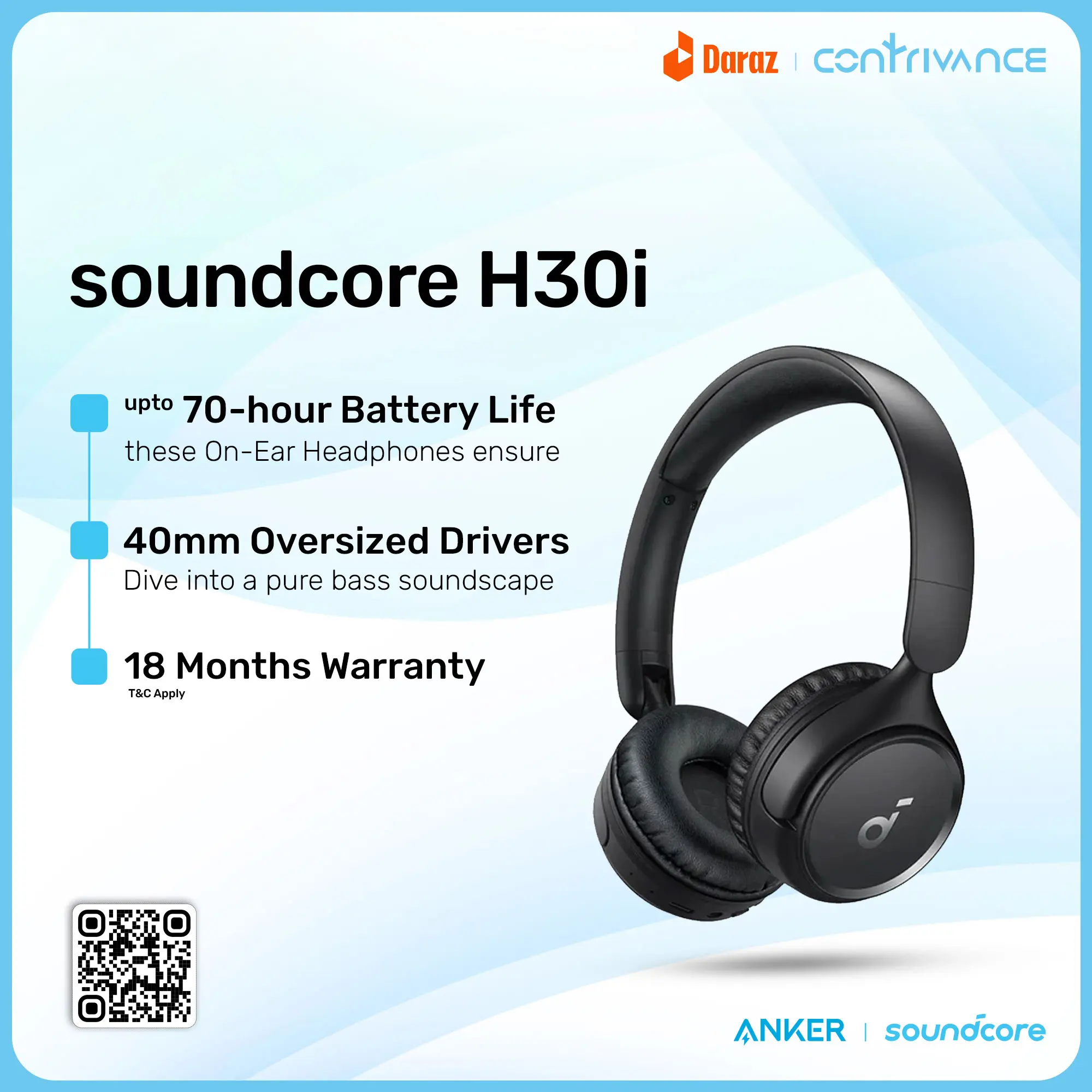 Anker Soundcore H30i Over Ear Ture Wireless Headphones With 40H Playtime, Hi-Res Audio, Noise Cancelling