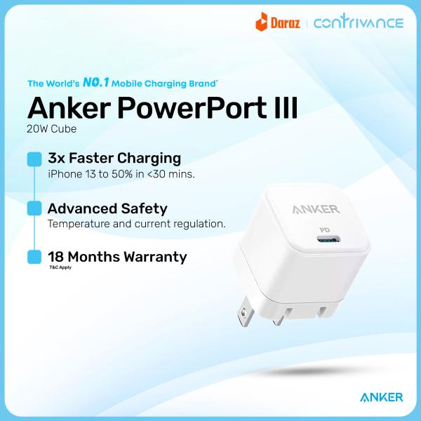 Anker PowerPort III 20W Cube Fast Charger For Iphone & Others (Cable Not Included)