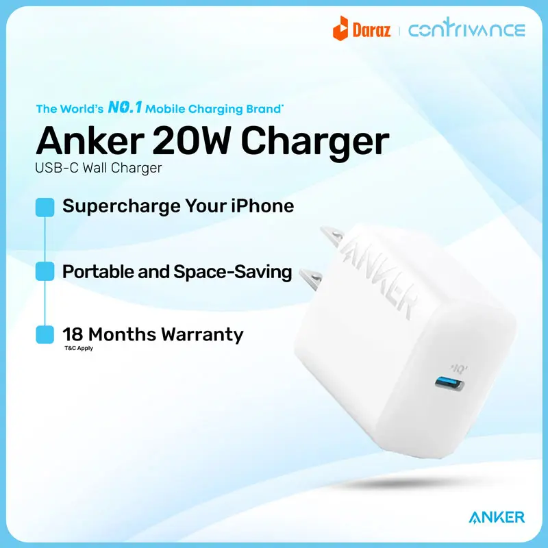 Anker 20W USB-C Fast Wall Charger For iPhone, Samsung & Others (Cable Not Included)