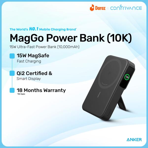Anker MagGo 10K Magnetic Wireless Power Bank With Qi2 Certified, 10000mAh, 15W Wireless Fast Charging